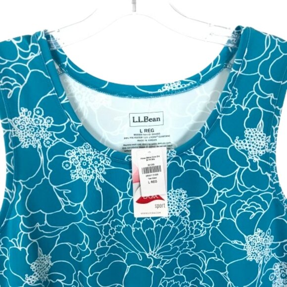 NWT LL Bean Womens Size Large Teal Floral Pattern Stretch Sheath Mini Dress NEW - Picture 2 of 6
